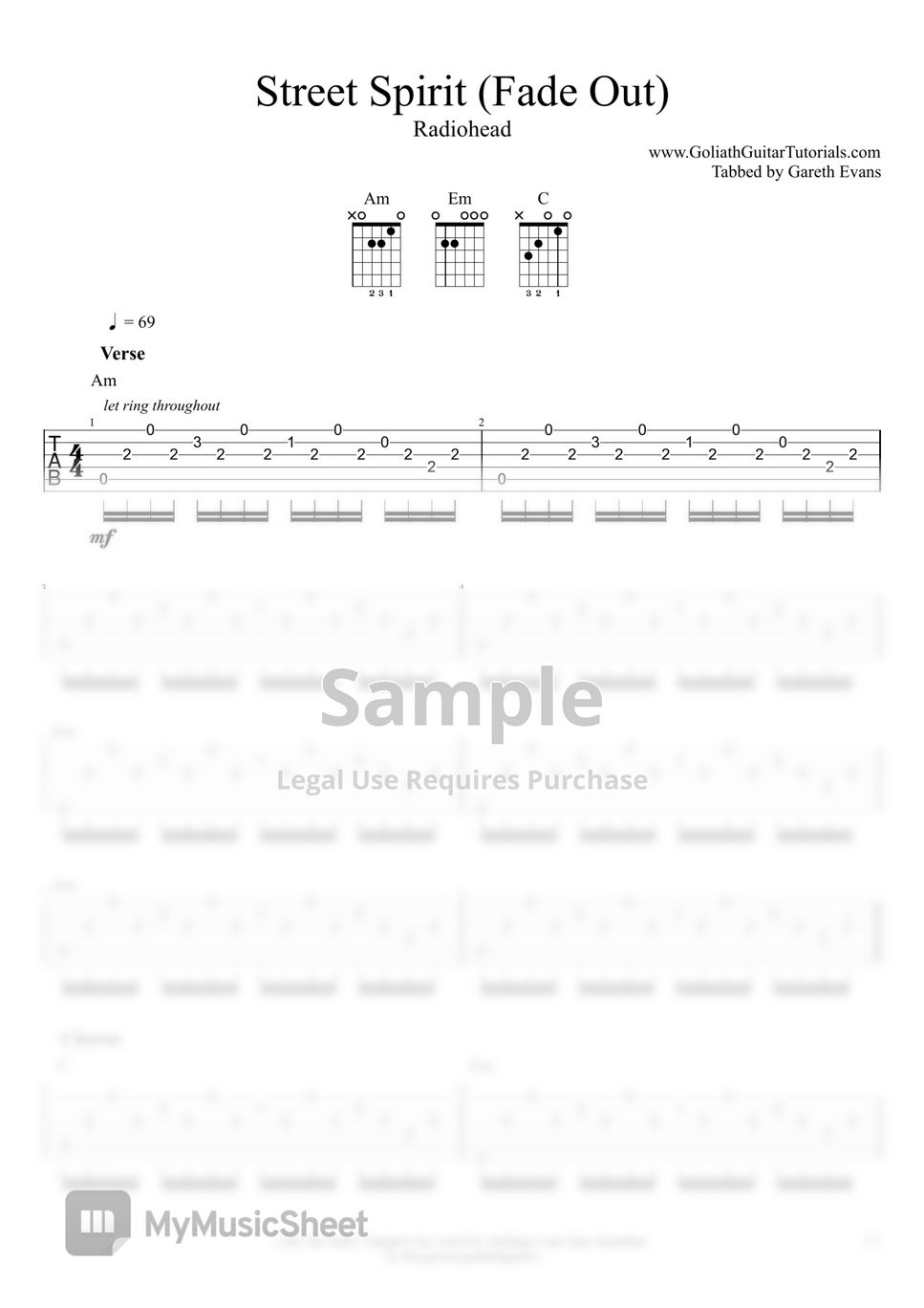 Radiohead - Street Spirit (Fade Out) Sheets by Goliath Guitar Tutorials