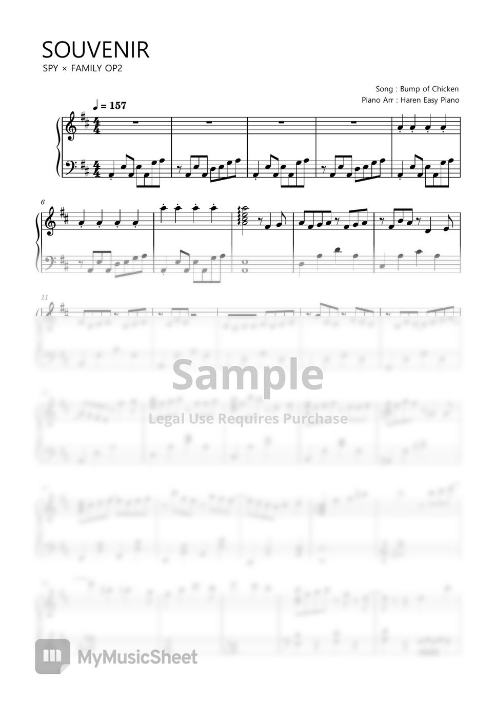 SPY × FAMILY OP2 - SOUVENIR (Normal ver) by Haren Easy Piano