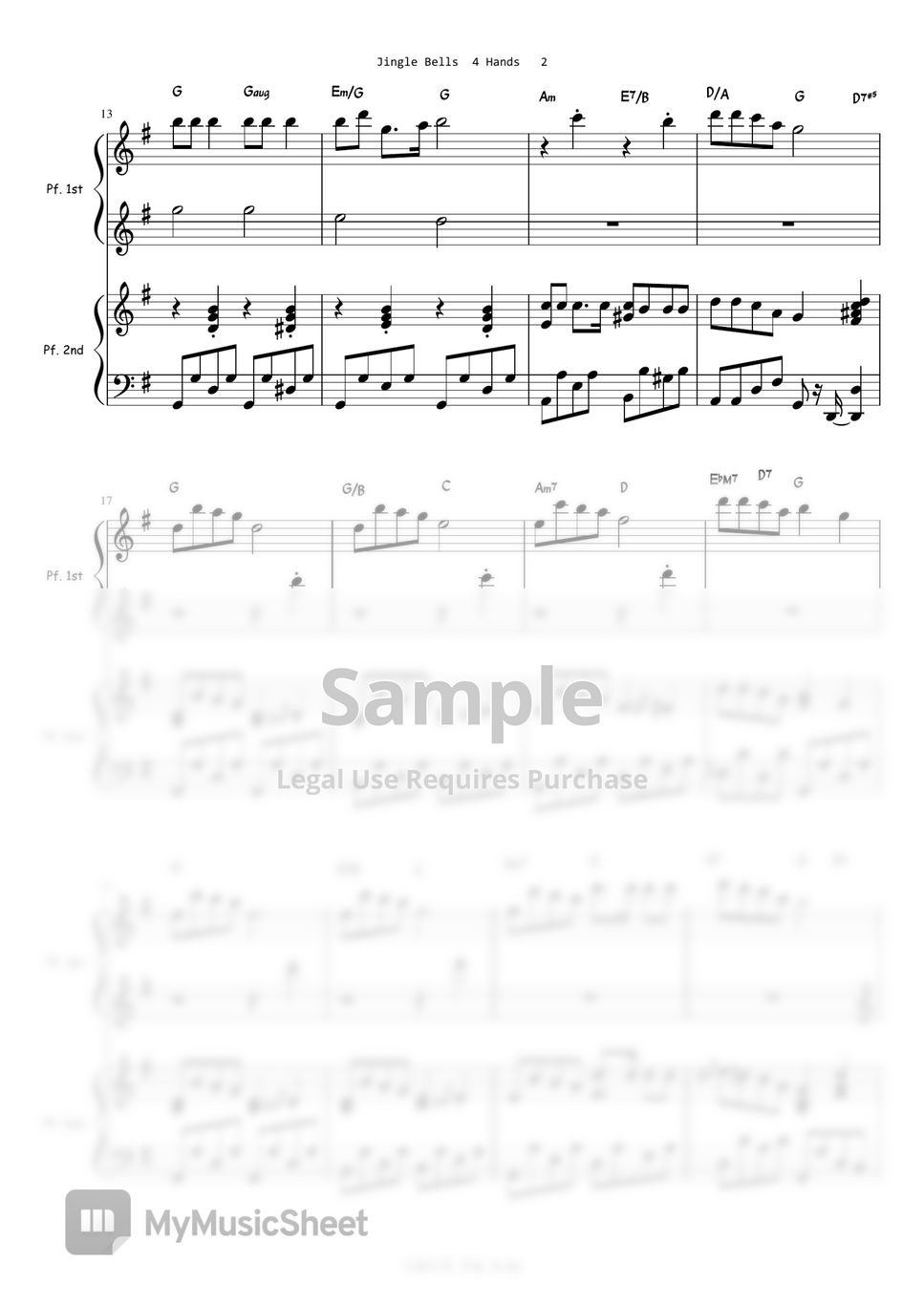 Christmas Carol Jingle Bells 징글벨 4 Hands Cg Key Sheets By Aha 1332