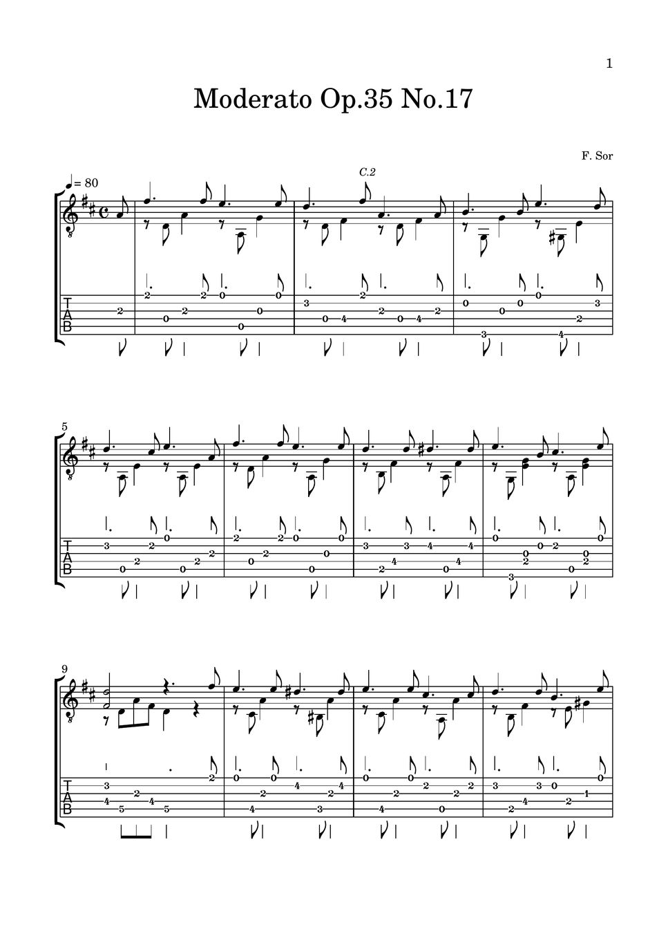 Fernando Sor - Op.35 No.17 (Moderato) Tab + Partition à une seule ...