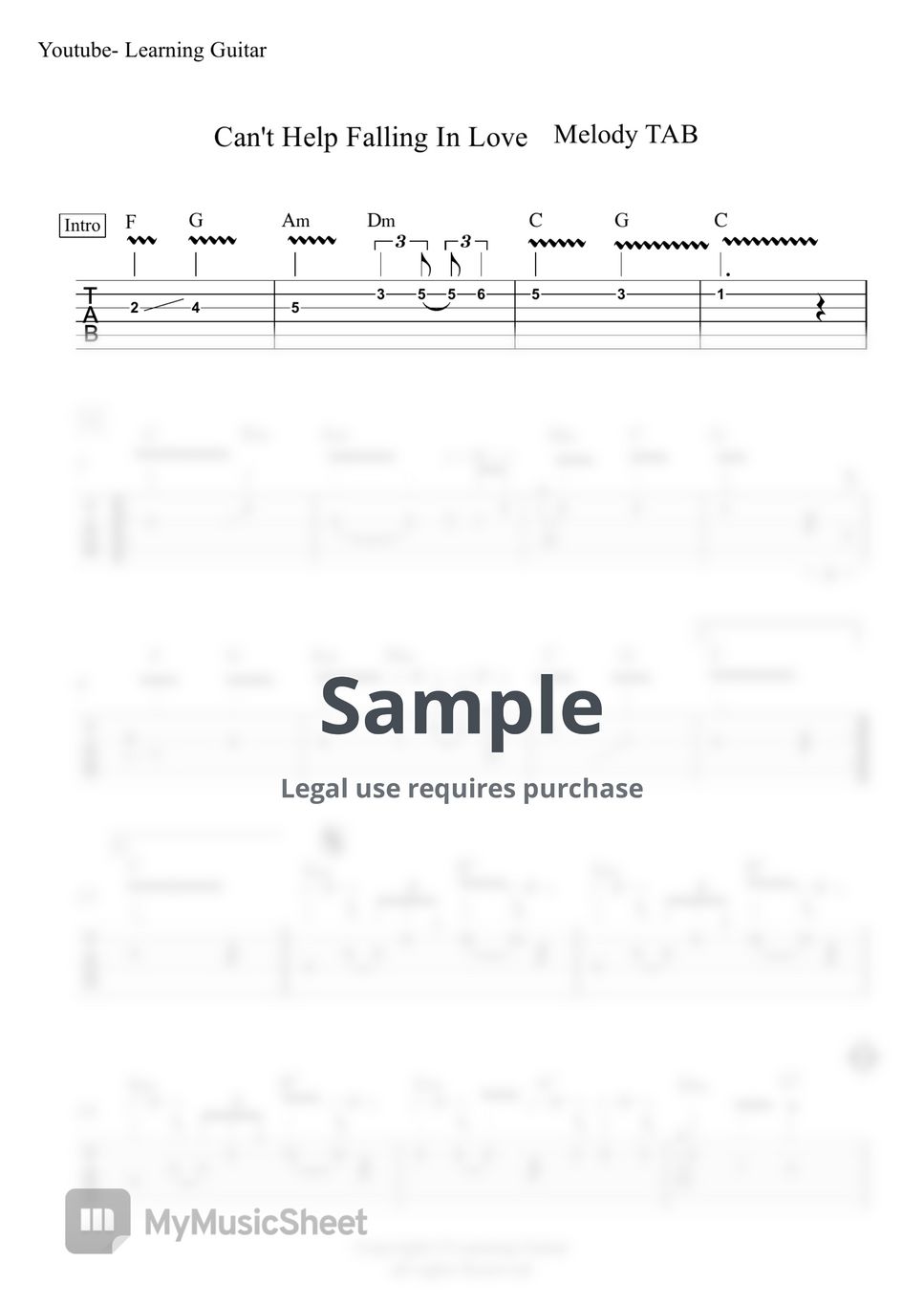 Elvis presley - Can't Help Falling In Love (Melody TAB) by Learning Guitar