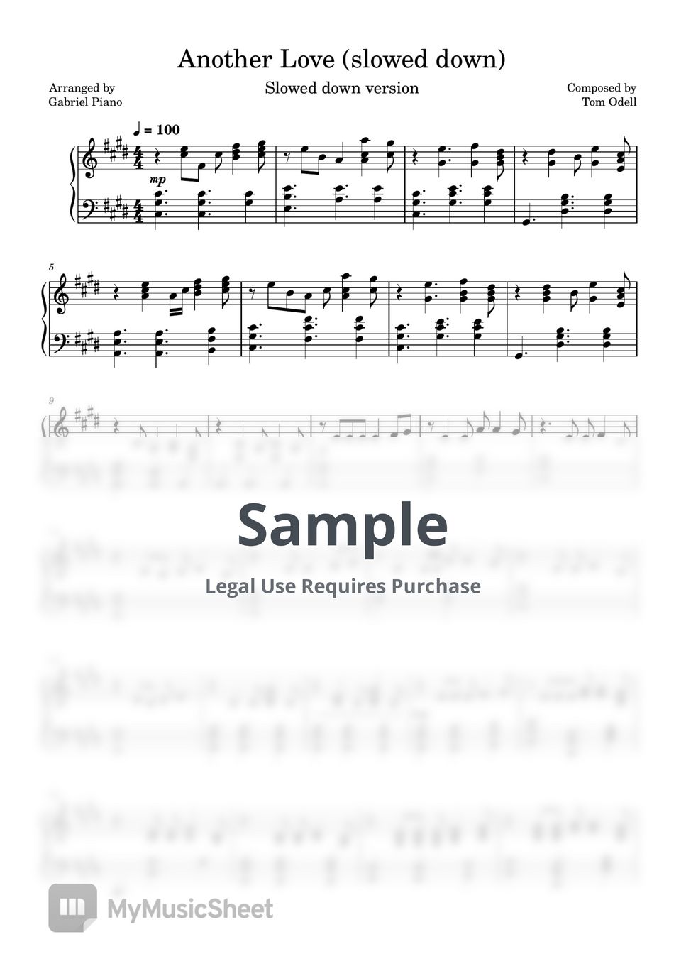 Tom Odell - Another Love (slowed down) 악보 by Gabriel Piano