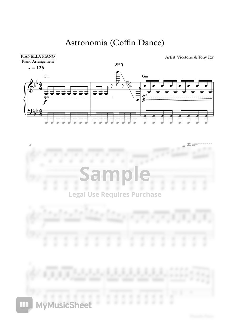 Vicetone, Tony Igy - ASTRONOMIA (COFFIN DANCE) (Piano Sheet) by Pianella Piano