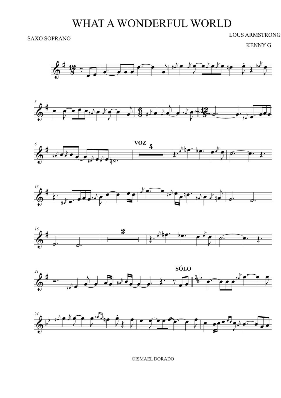 What a Wonderful World Louis Armstrong. Kenny G (Soprano Sax) Sheet