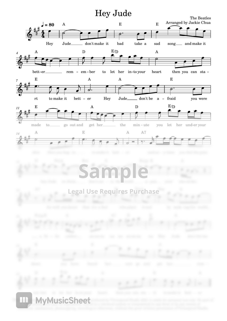 The Beatles - Hey Jude | Violin Solo with Chords or Lead Sheet (Violin Solo) by Jackie Chua