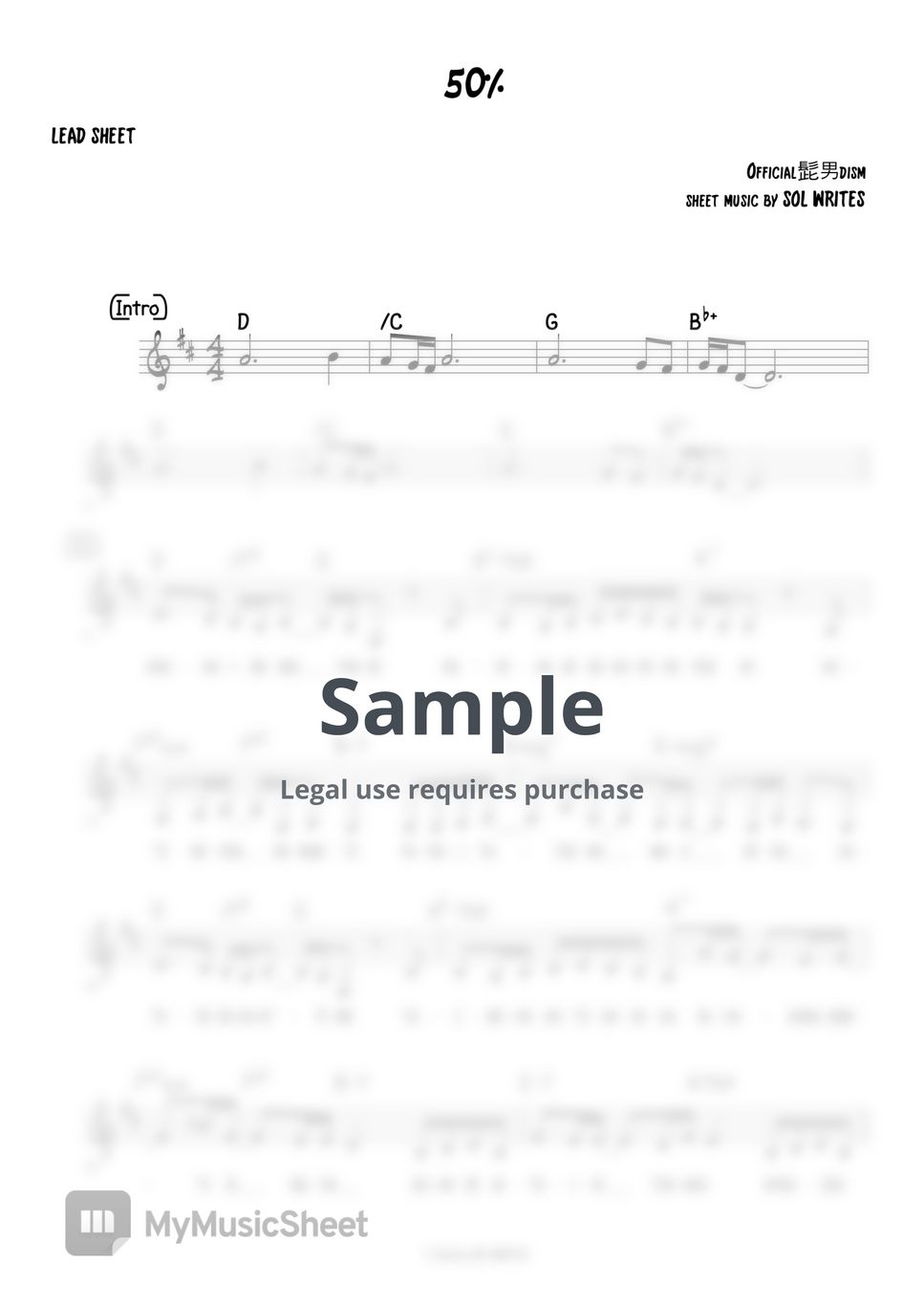 Official HIGE DANdism - 50% (ENG Lead Sheet - Chords & Lyrics Rom.) by Sol Writes