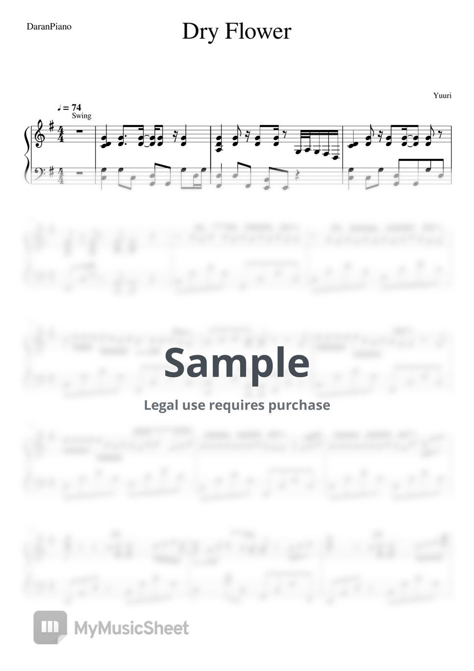 Yuuri Dry Flower 악보 by DaranPiano