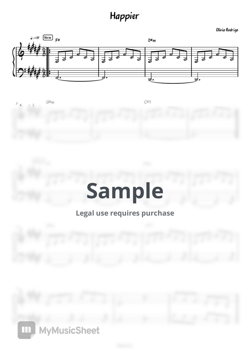 Olivia Rodrigo - Happier (Piano accomp.) Sheets by Meowscore