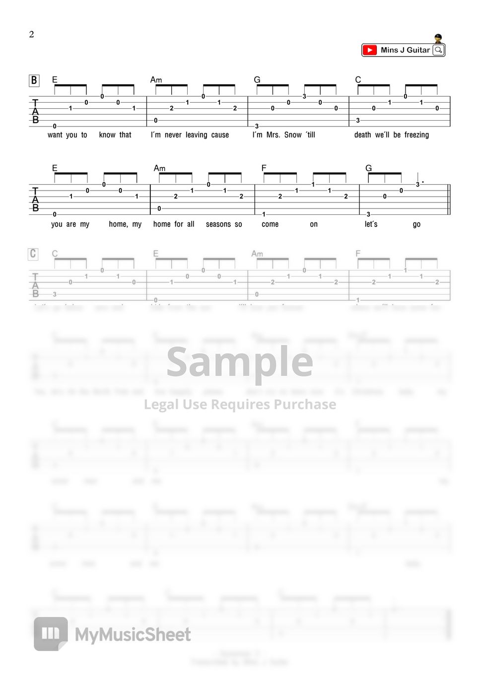 Sia - Snowman (Tab&Chord) by Mins J Guitar