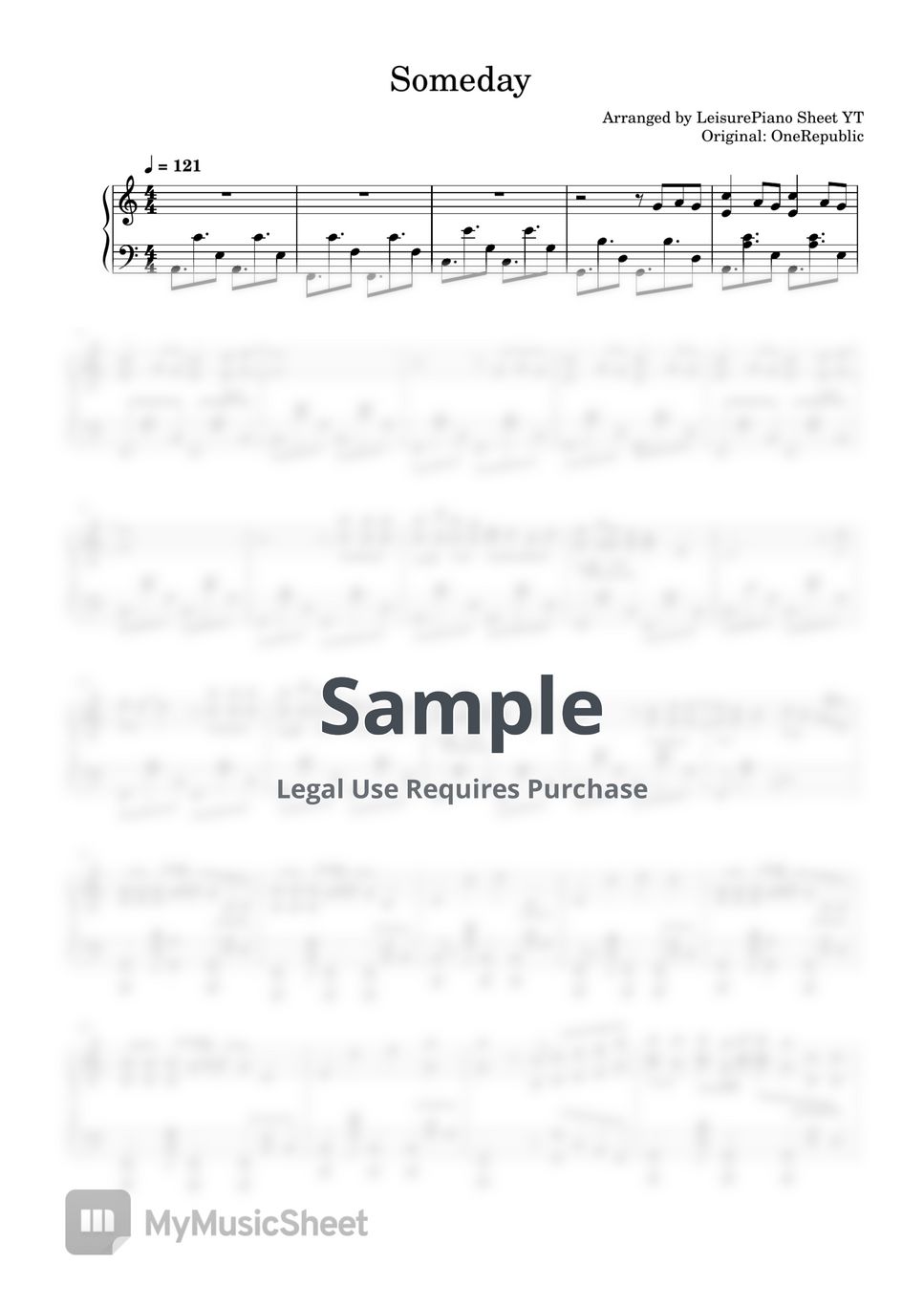 OneRepublic - Someday by Leisure Piano Sheets YT