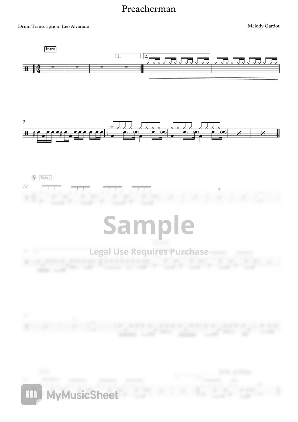 Melody Gardot - Preacherman by Drum Transcription: Leo Alvarado