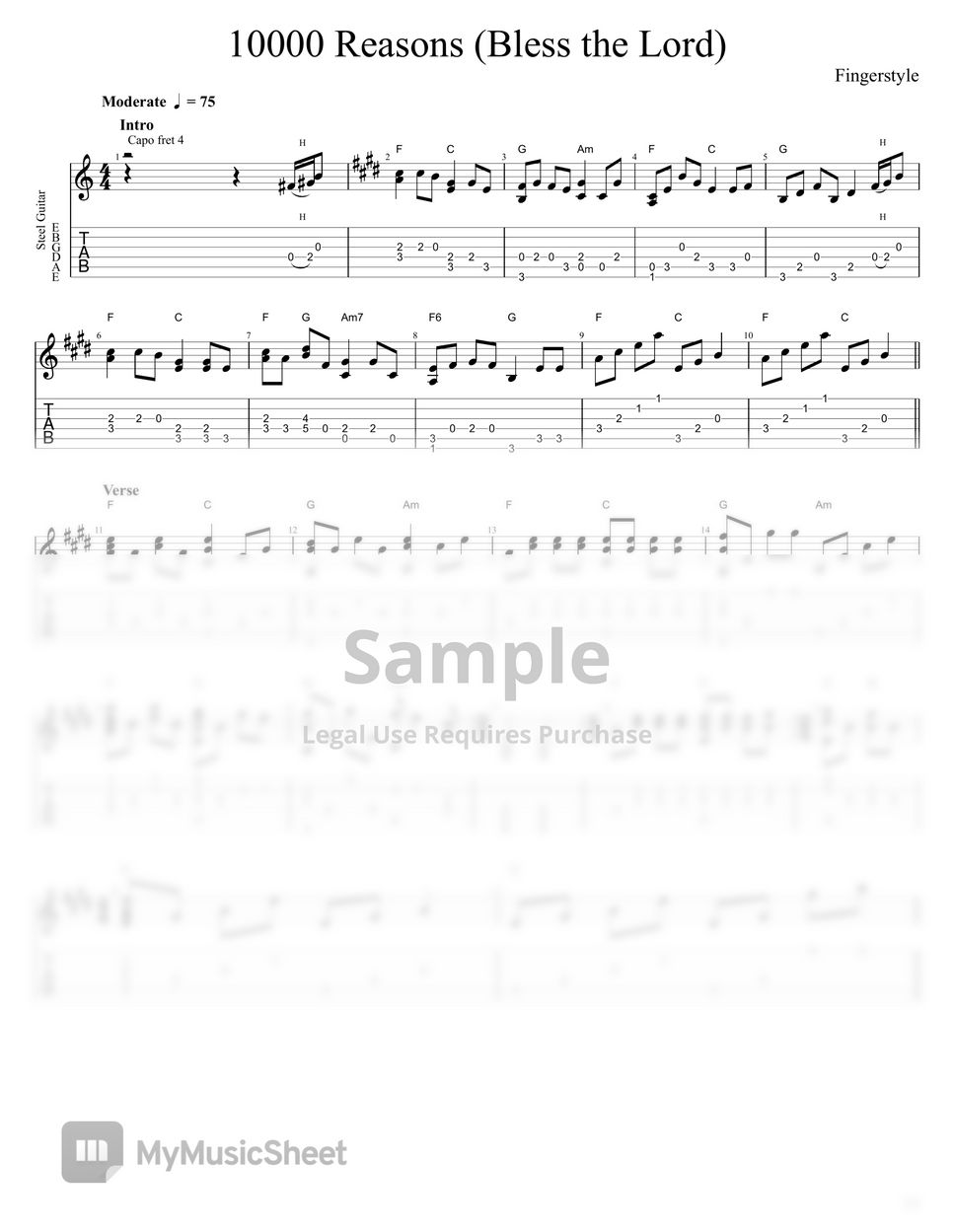 Matt Redman 10,000 Reasons (Bless the Lord) (Easy Fingerstyle Guitar