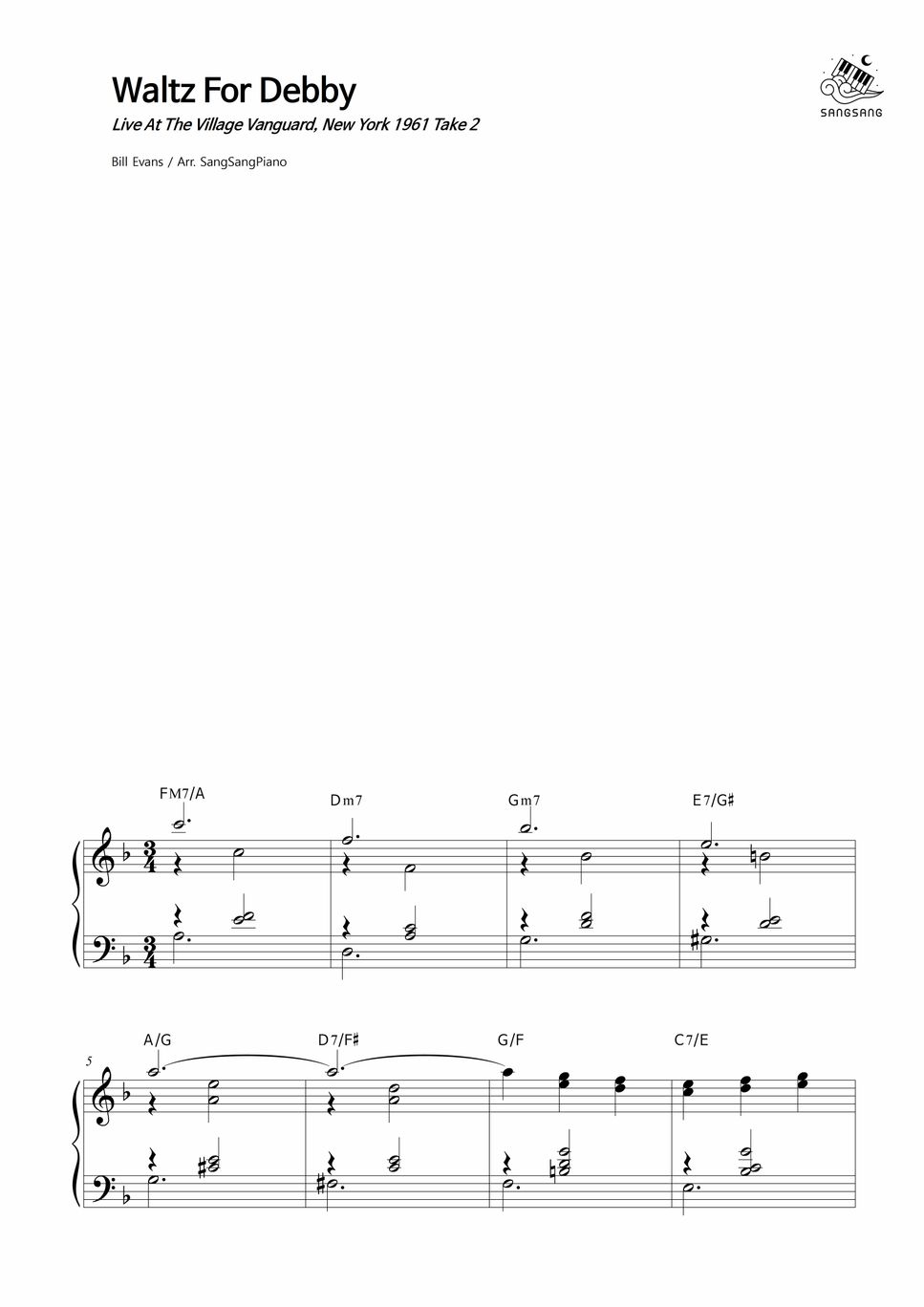 Bill Evans Waltz For Debby Sheet by SangSangPiano