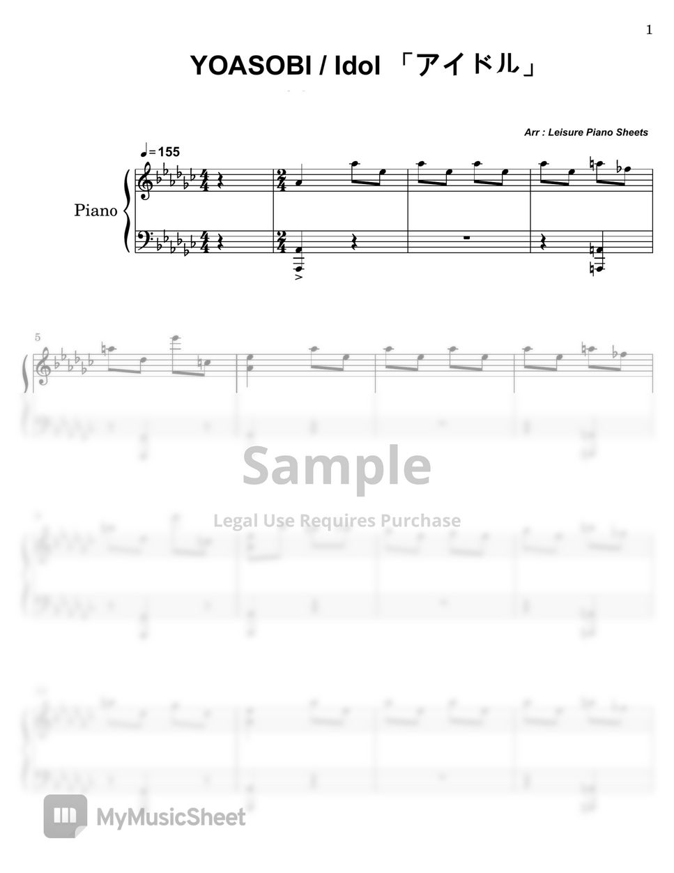 Yoasobi Idol アイドル Piano Cover Easy Partition Musicale By Leisure Piano Sheets 