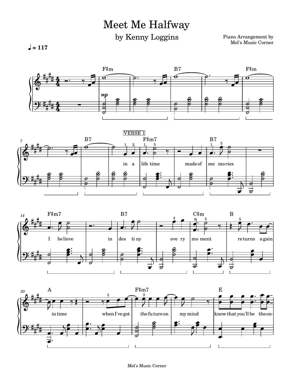 Kenny Loggins - Meet Me Halfway (piano sheet music) by Mel's Music Corner