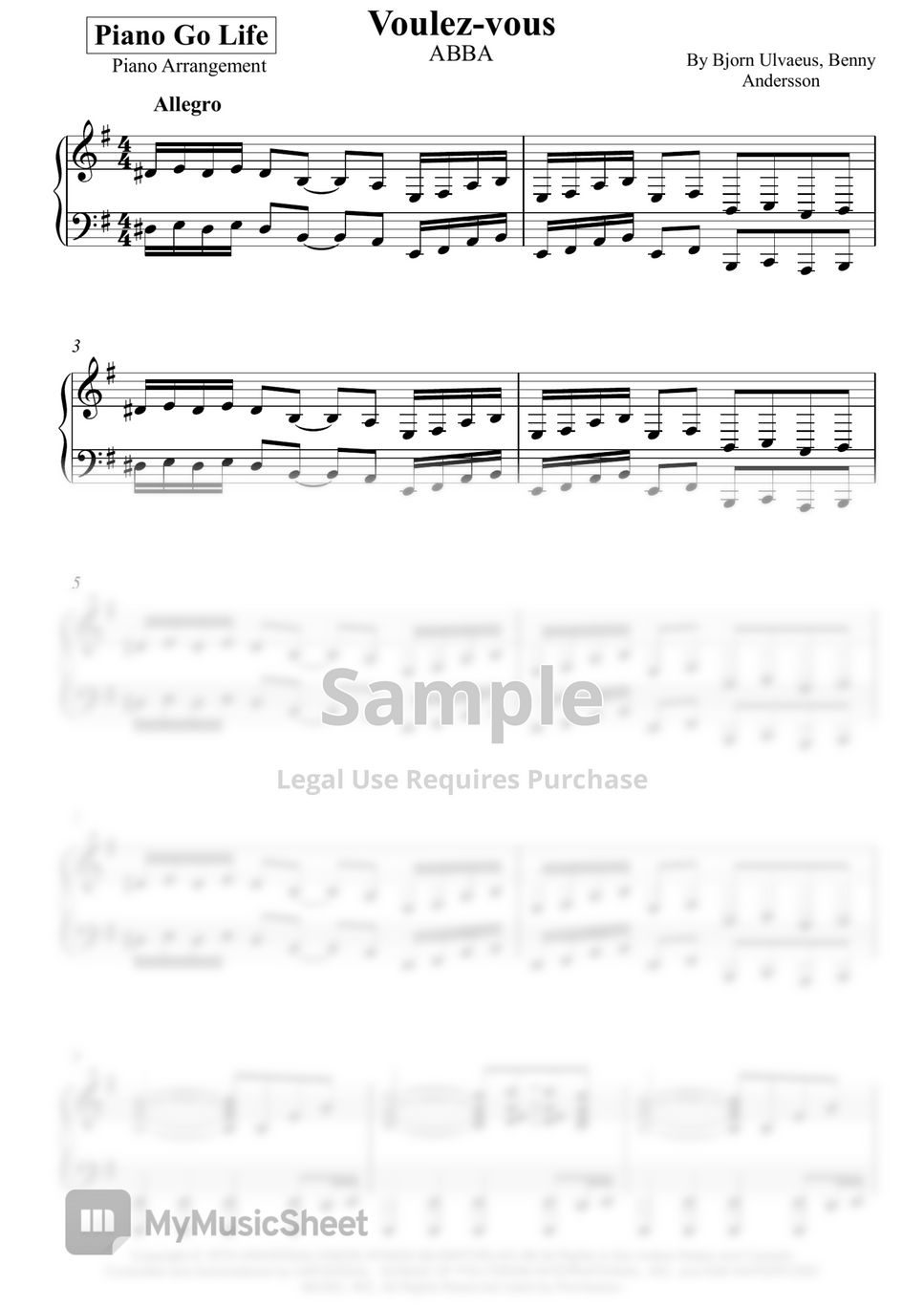 ABBA - Voulez-Vous Sheets By Piano Go Life