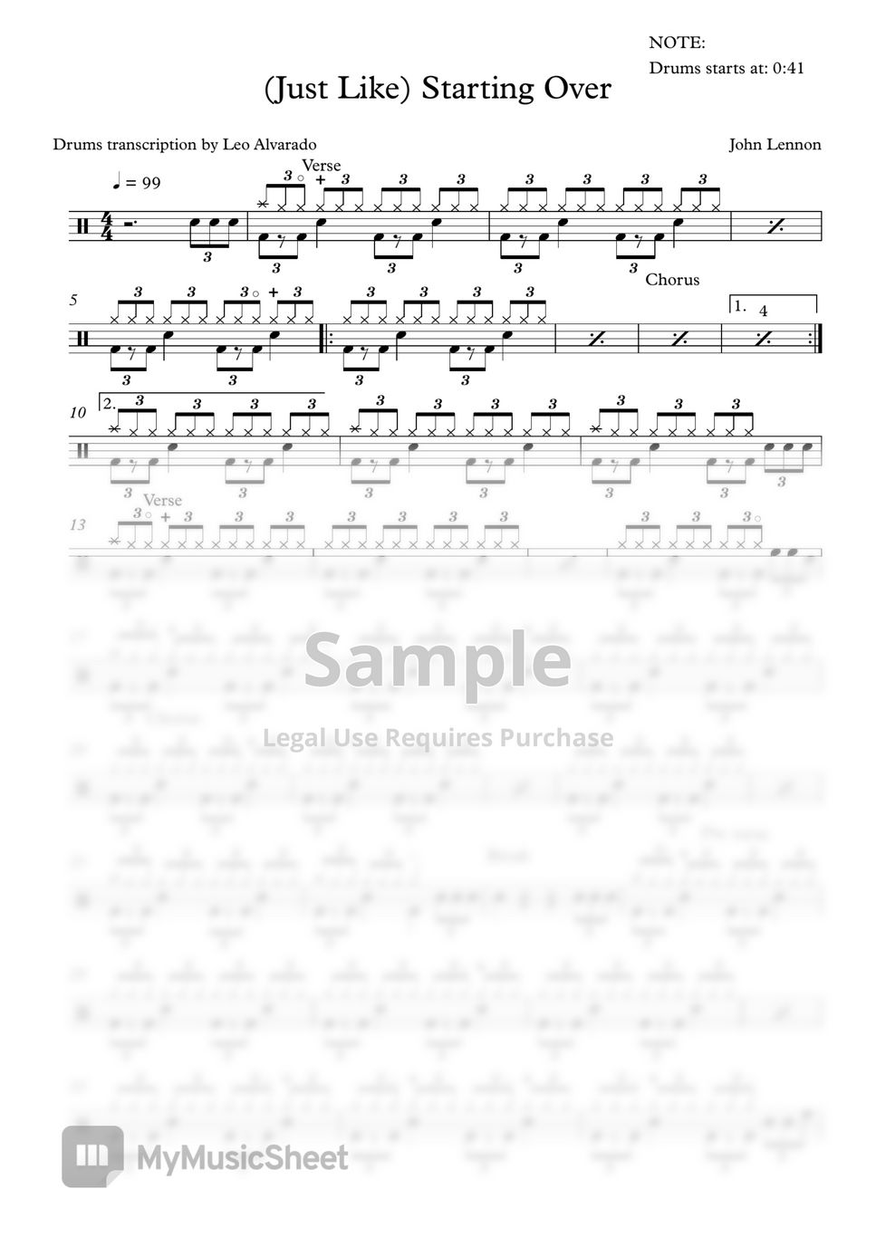 John Lennon - (Just Like) Starting Over by Drum Transcription: Leo Alvarado