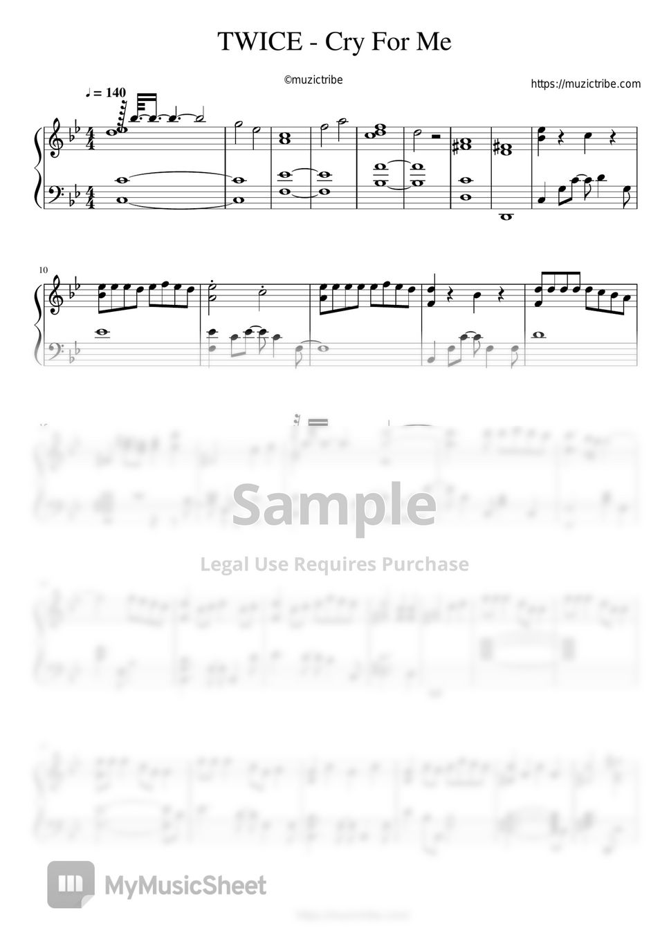 TWICE - CRY FOR ME - Piano Sheet + MIDI + MP3