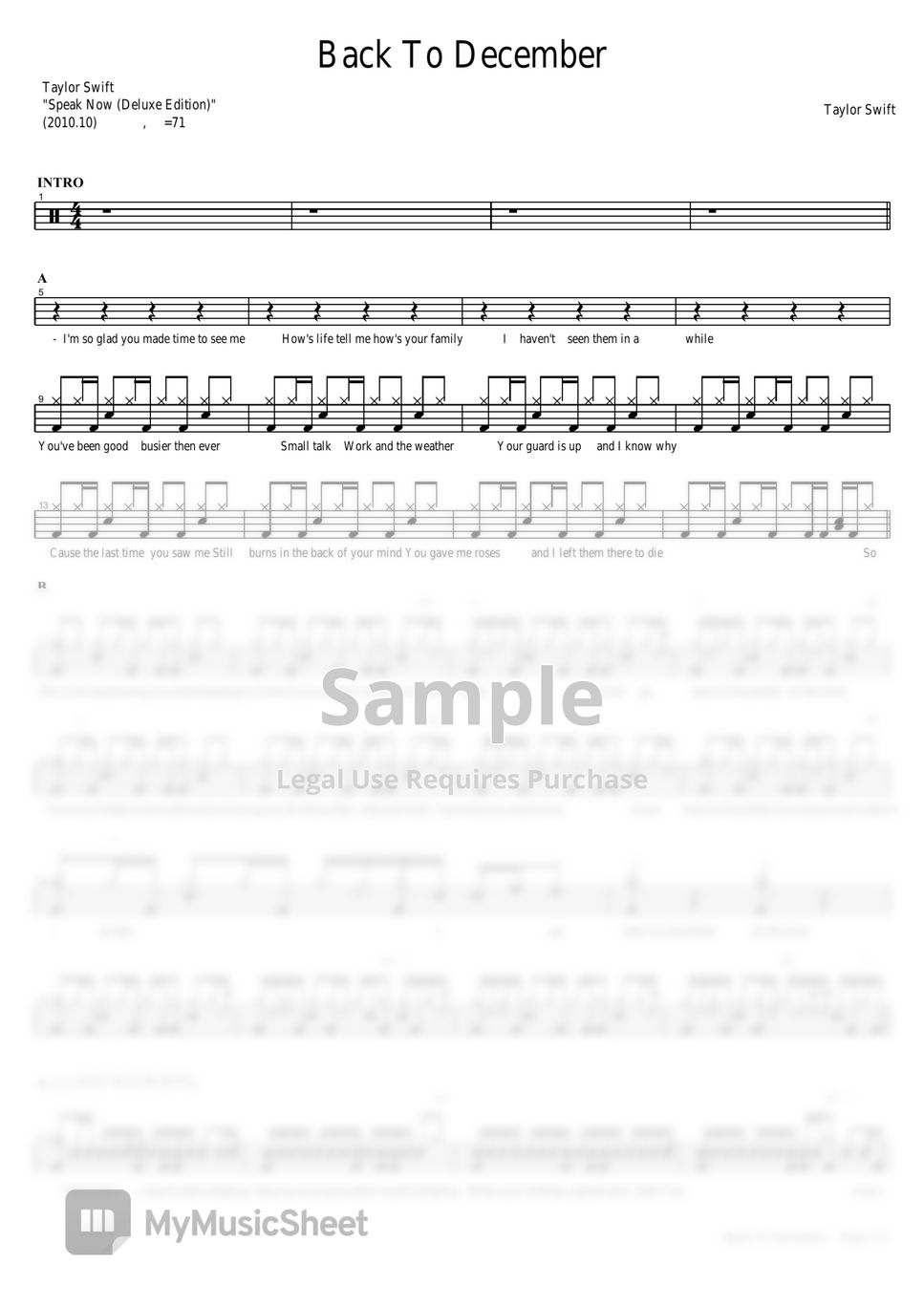 Taylor Swift - Back To December by COPYDRUM