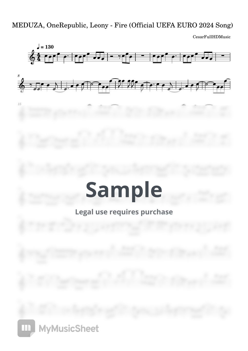 MEDUZA, OneRepublic, Leony Fire (Official UEFA EURO 2024 Song) 악보