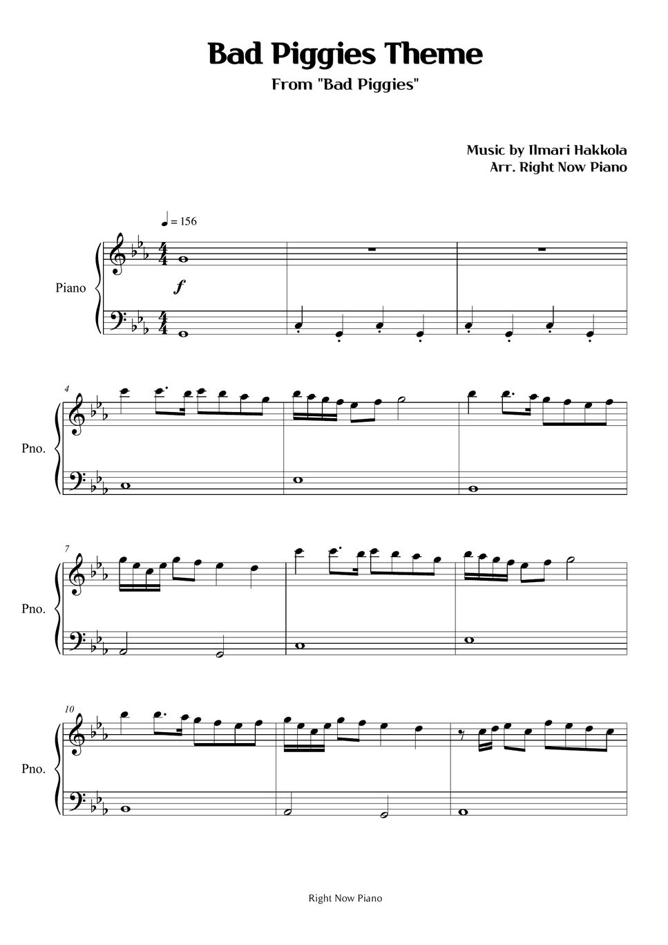 Bad Piggies - Bad Piggies Theme Sheets by Right Now Piano