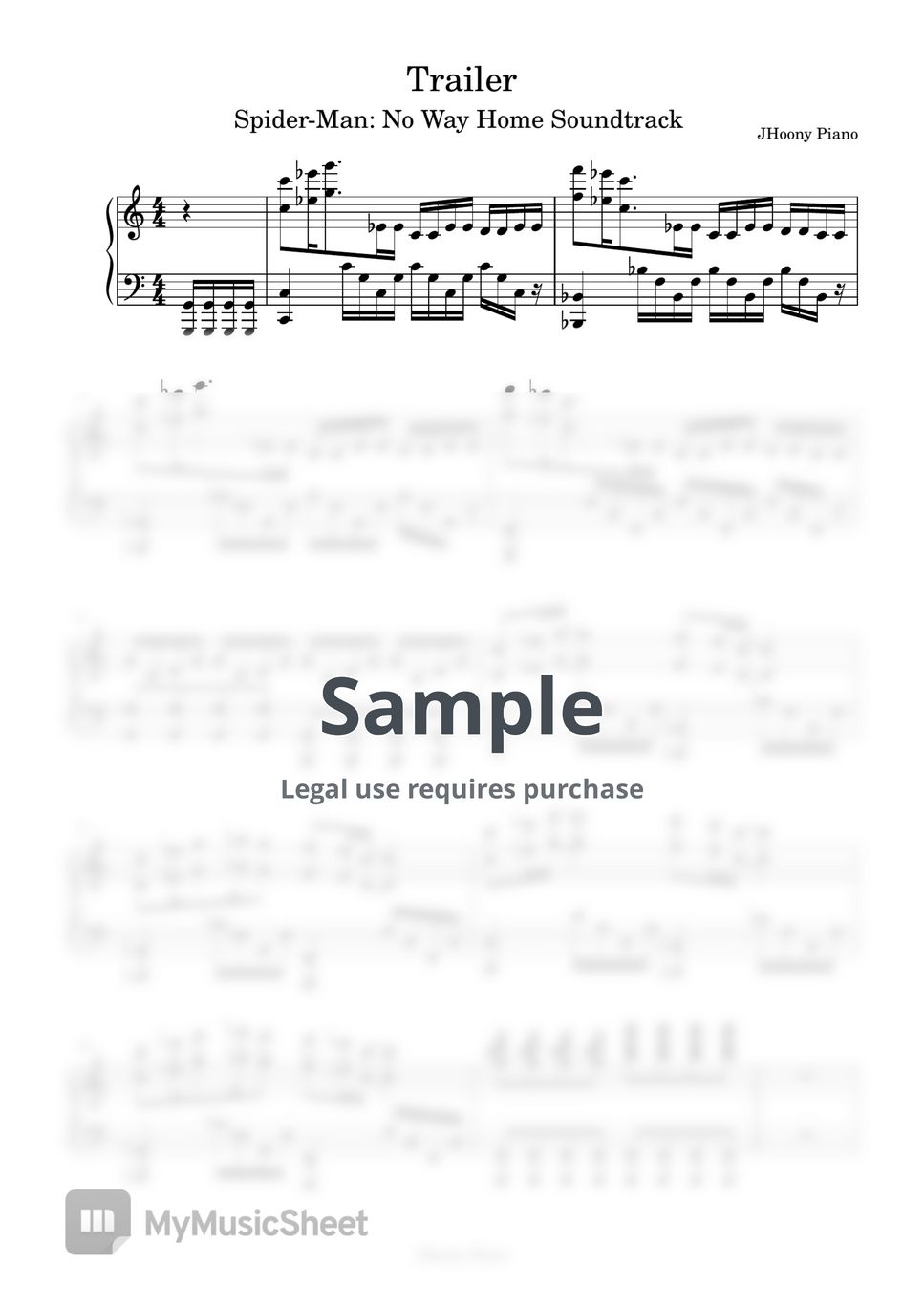 Trailer Music SpiderMan No Way Home แผ่น by JHoony Piano