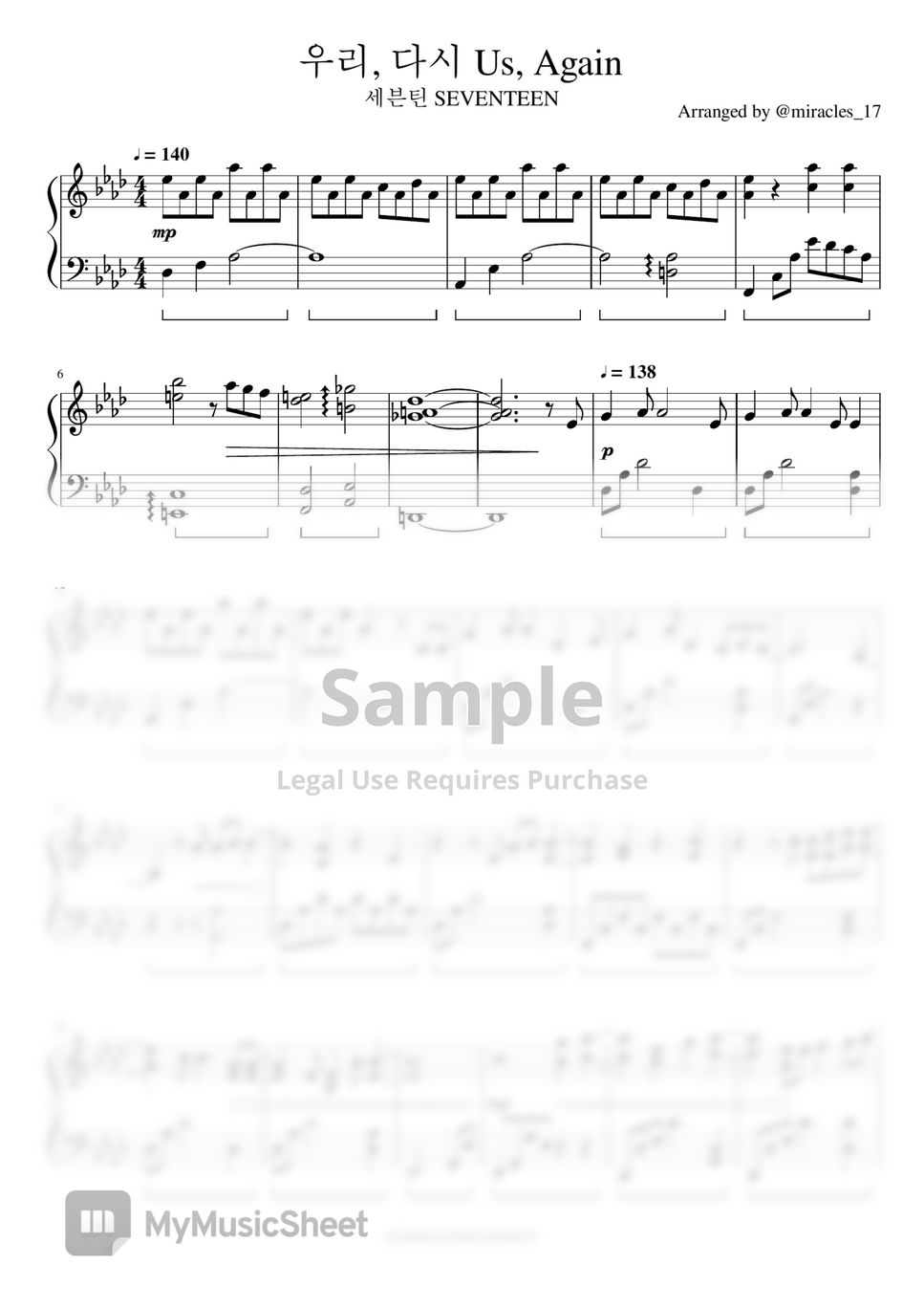 セブチ　楽譜　ピアノスコア SEVENTEEN - MAESTRO Sheet Music by CIP Music