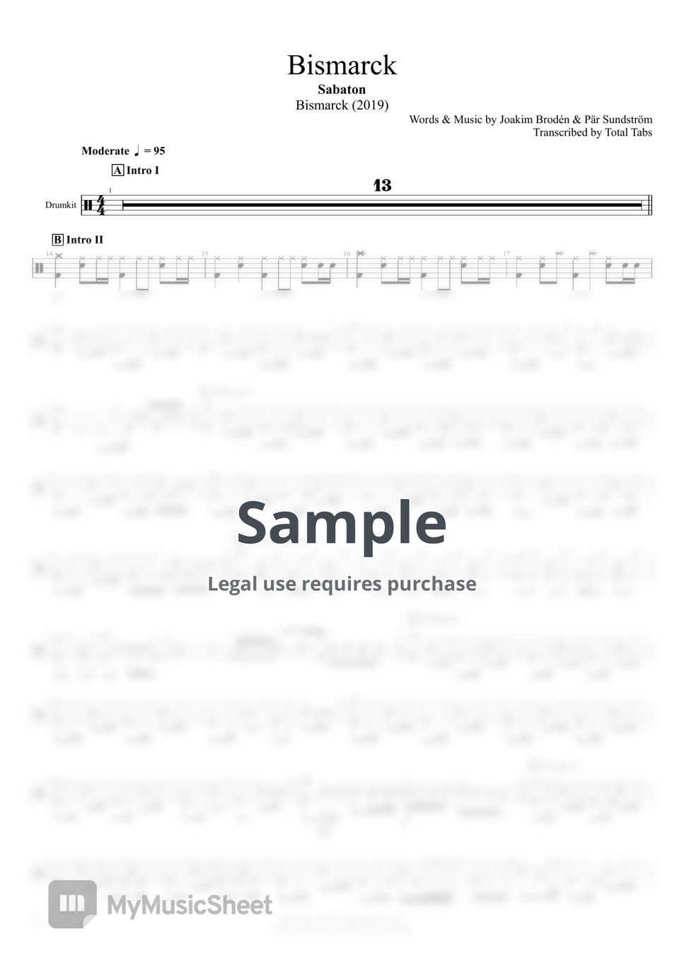 Sabaton - Bismarck (Drums) Sheets by Total Tabs