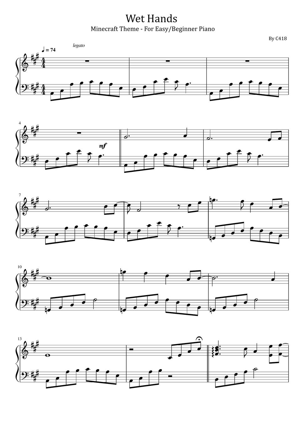 Minecraft Wet Hands (For Easy/Beginner Piano) Spartito by poon