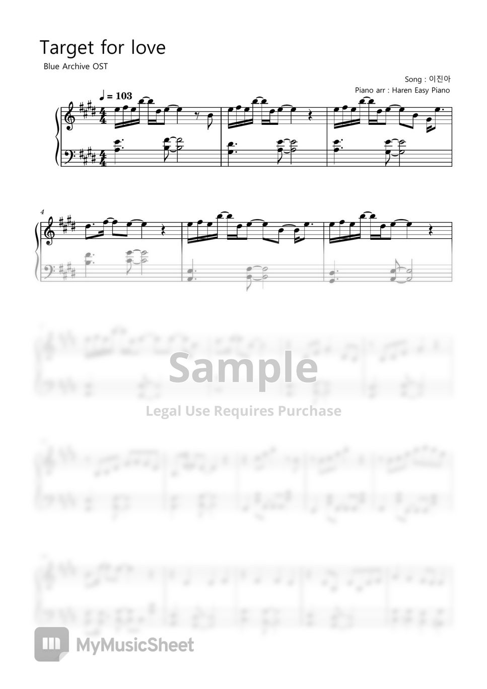 Blue Archive OST - Target for love (Easy ver) Sheets by Haren Easy Piano