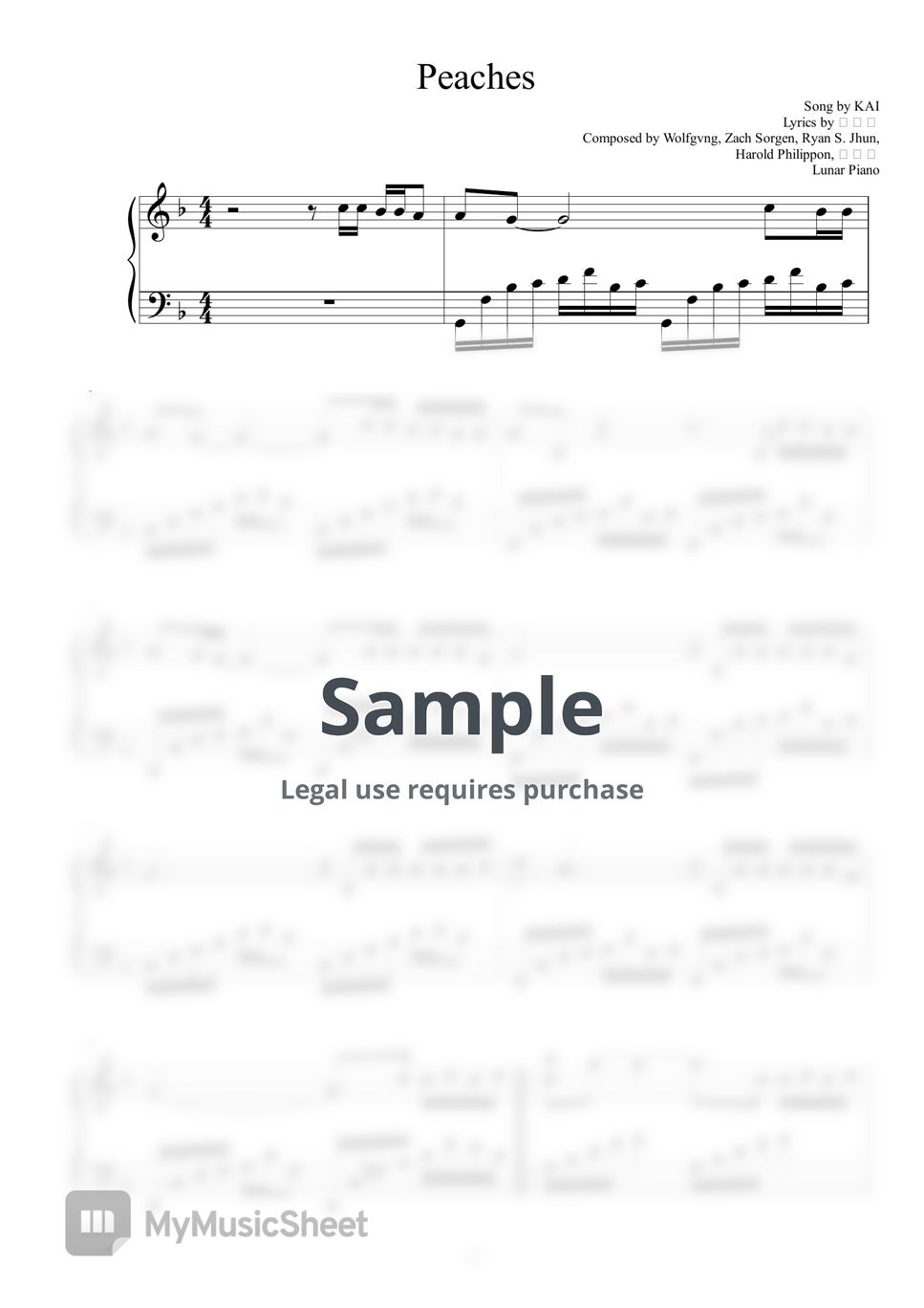 KAI Peaches (Easy Key) Sheets by Lunar Piano