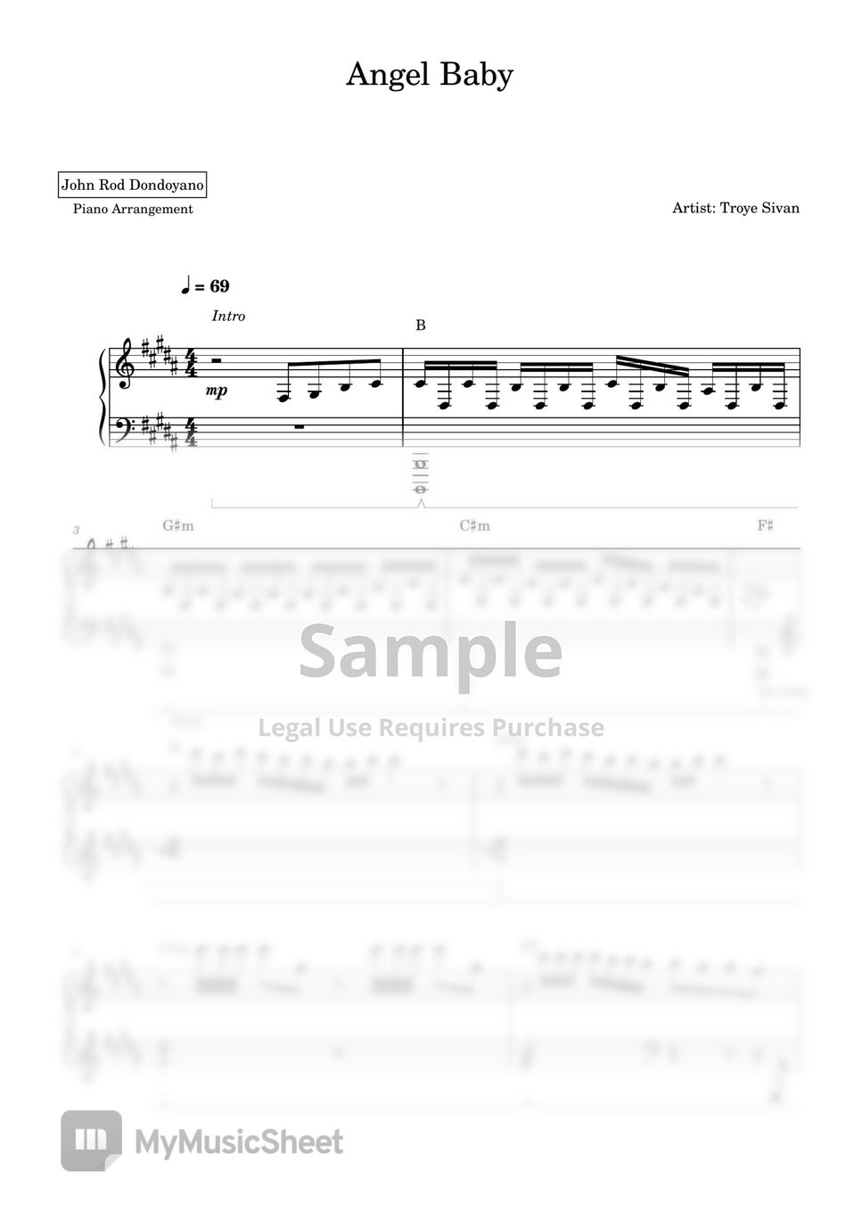 Troye Sivan Angel Baby (PIANO SHEET) Sheets by John Rod Dondoyano