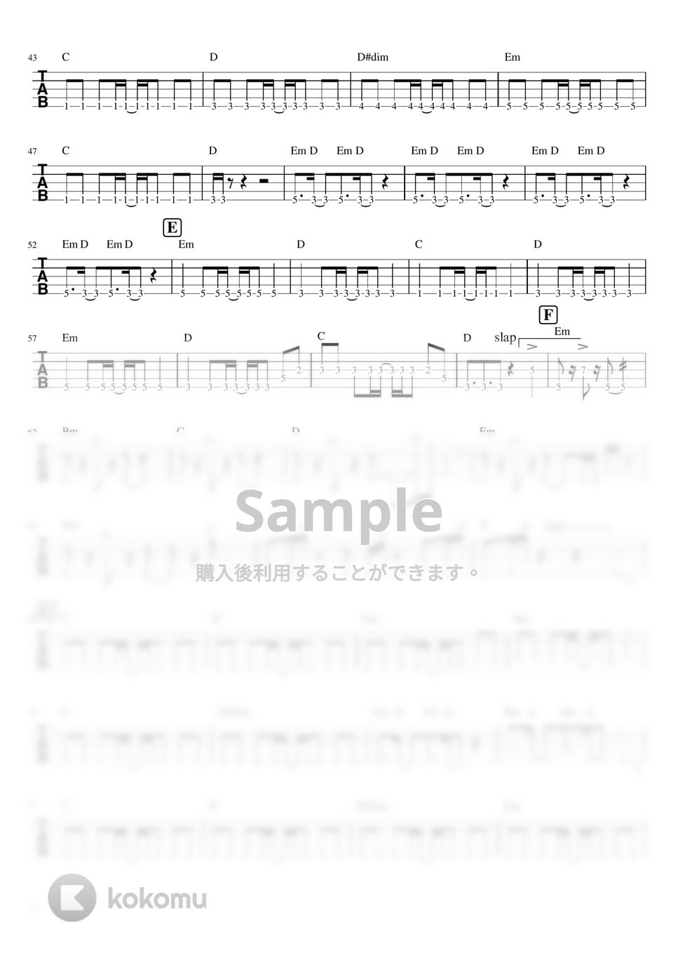 LiSA - 紅蓮華 (５弦ベースTAB譜) by ベースライン研究所たぺ