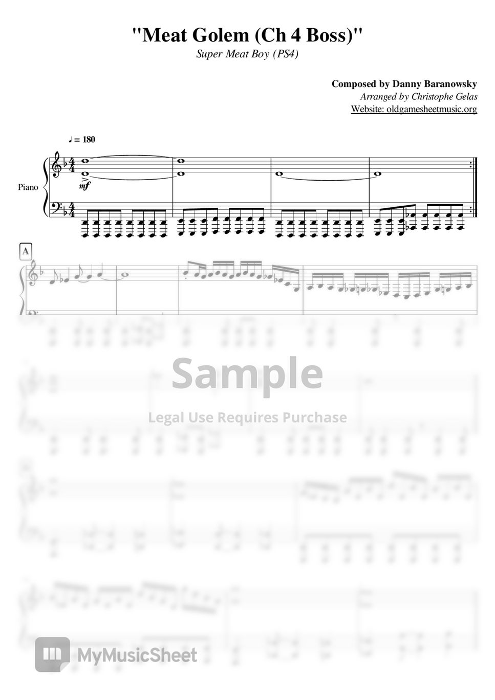 Super Meat Boy (PS4) Meat Golem (Ch 4 Boss) 악보 by Christophe Gelas