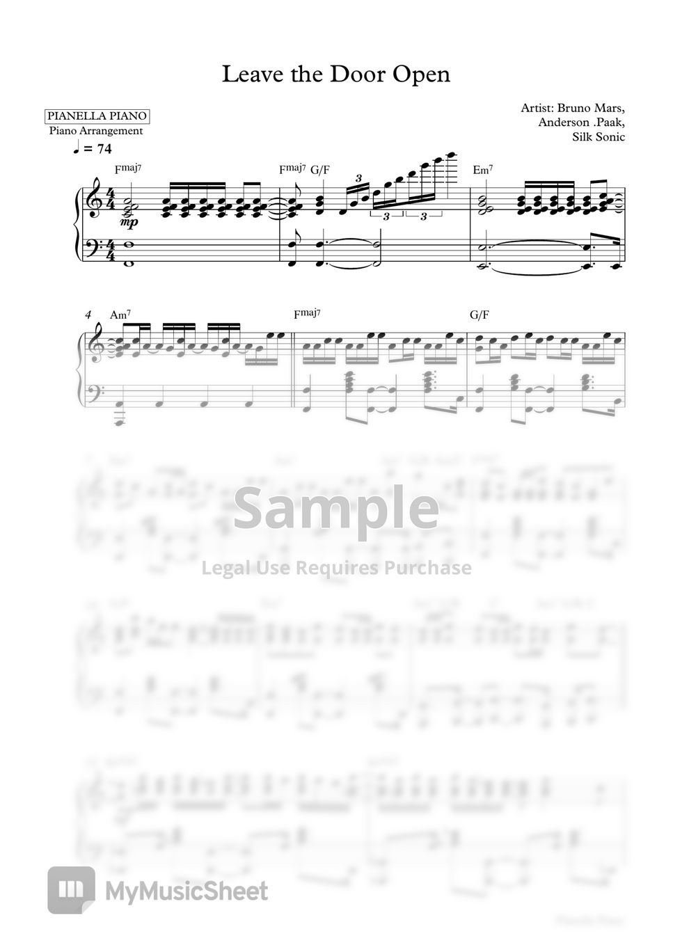 Bruno Mars, Anderson .Paak, Silk Sonic - Leave the Door Open (Piano Sheet) by Pianella Piano