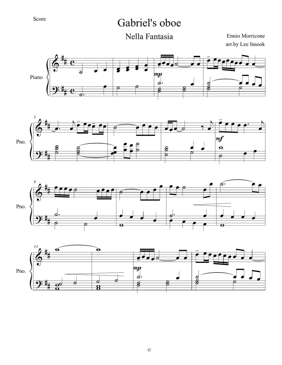 Ennio Morricone Gabriel's oboe (Nella Fantasia) Sheets by Lisamusic