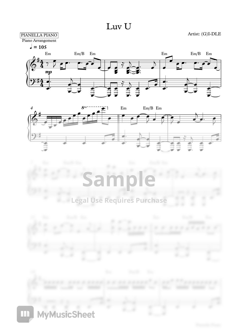 (G)I-DLE - Luv U (Piano Sheet) Sheets by Pianella Piano