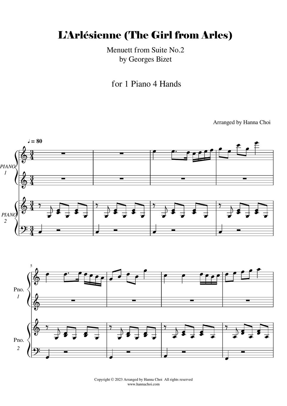 비제 G.Bizet - 아를의 여인 (Arlesienne) Menuett from Suite No.2 (1Piano 4 Hands 듀엣) by YANGCHO