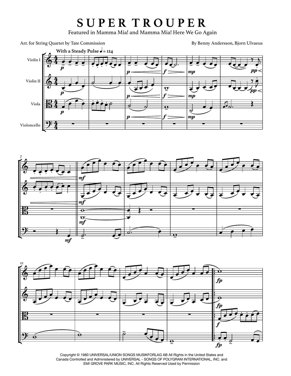 ABBA Super Trouper (string quartet) Sheets by Tate Commission