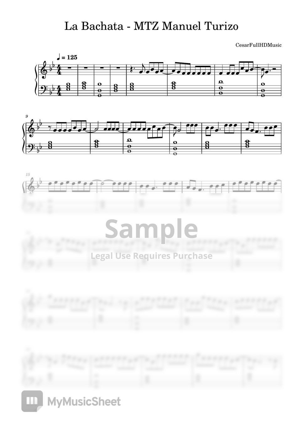 La bachata Sheet music for Piano (Solo) Easy