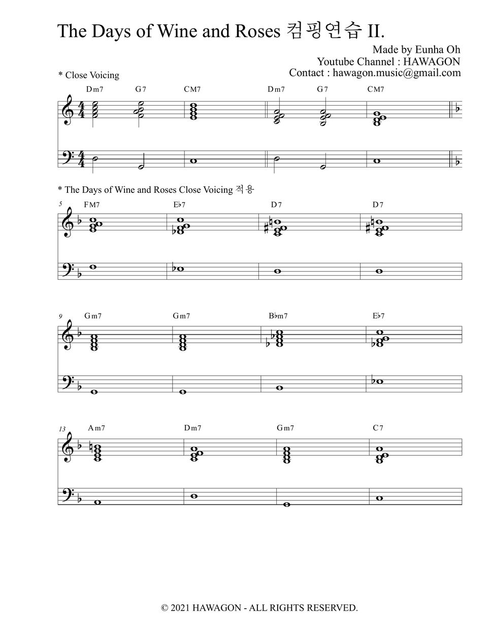 HAWAGON How To Practice Jazz Piano Comping of The Days Of Wine and Roses II. Sheet by HAWAGON