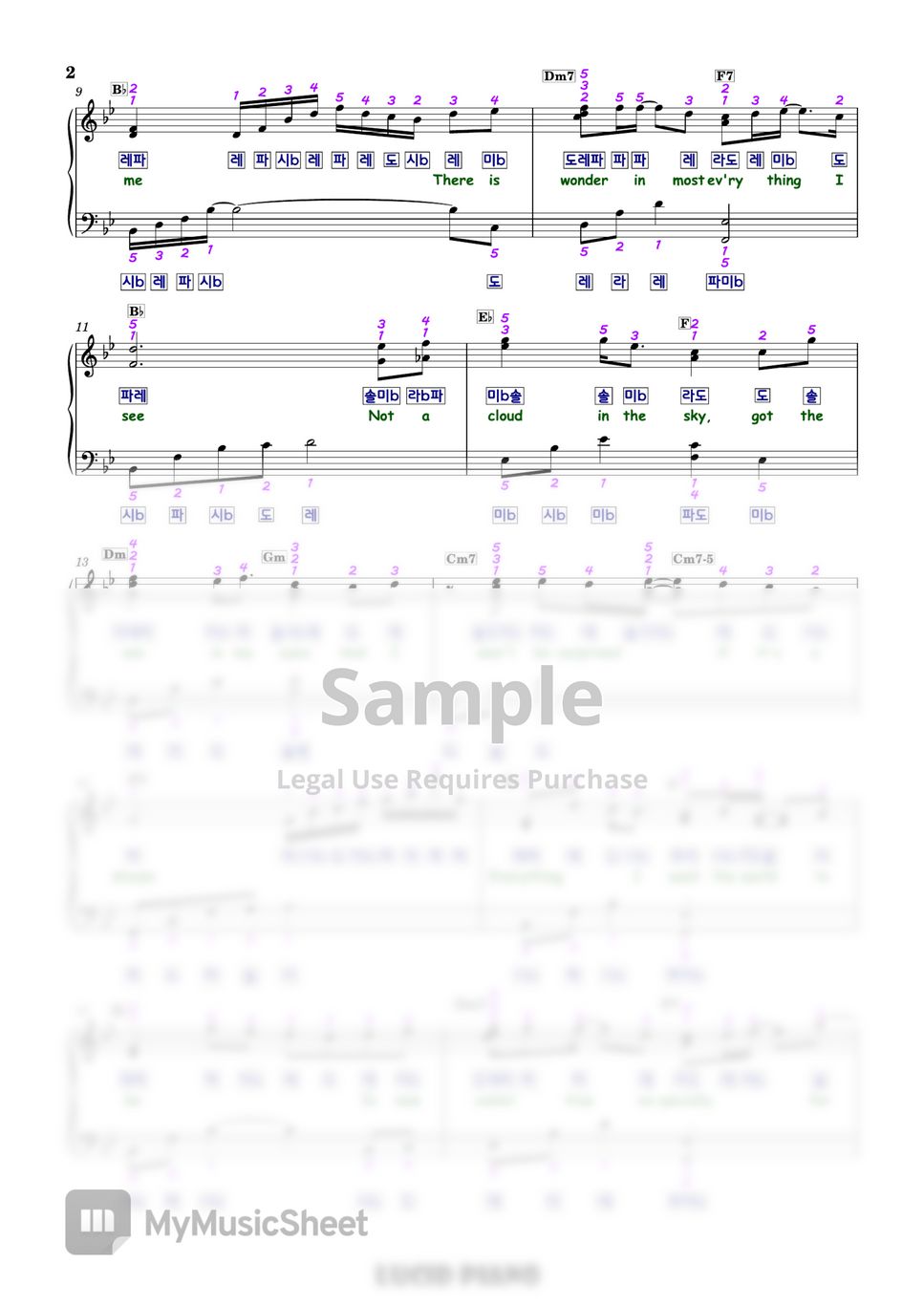 Carpenters Top of the World (계이름 악보) Spartito by Lucid Piano