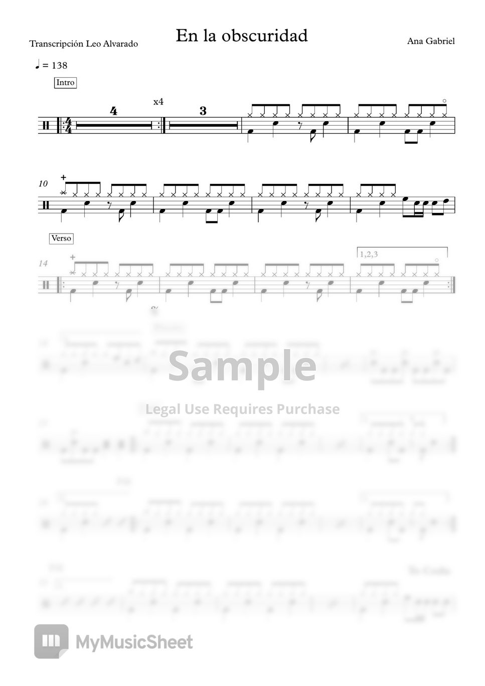 Ana Gabriel - En la obscuridad Sheets by Drum Transcription: Leo Alvarado