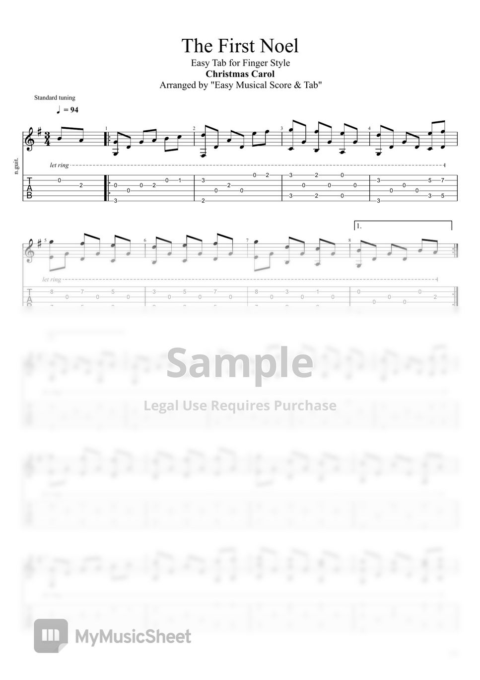 Christmas Carol - The First Noel (Easy Tab for Finger Style) by EMST