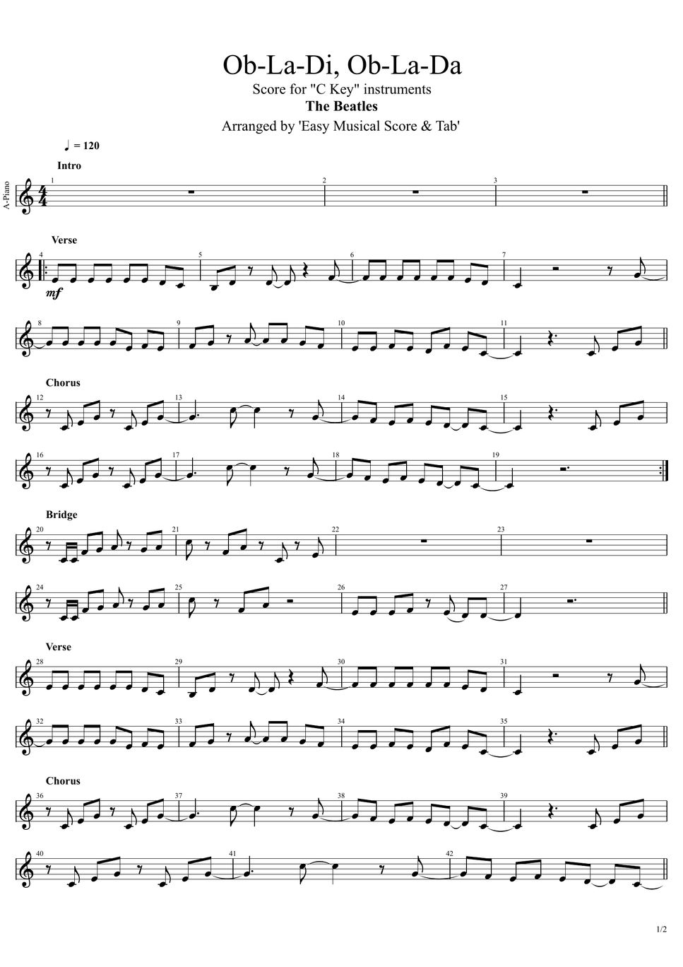the-beatles-ob-la-di-ob-la-da-score-for-c-key-instruments-sheets