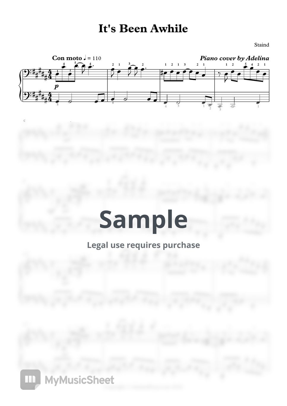 Staind It's Been Awhile Sheets by Adelina Piano