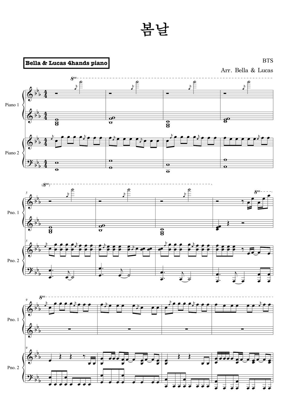 Bts spring day 4hands piano sheet by bella lucas