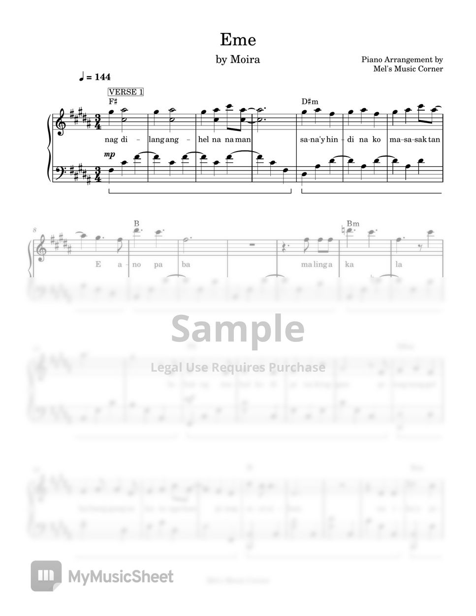 Moira dela Torre - Eme (piano sheet music) by Mel's Music Corner