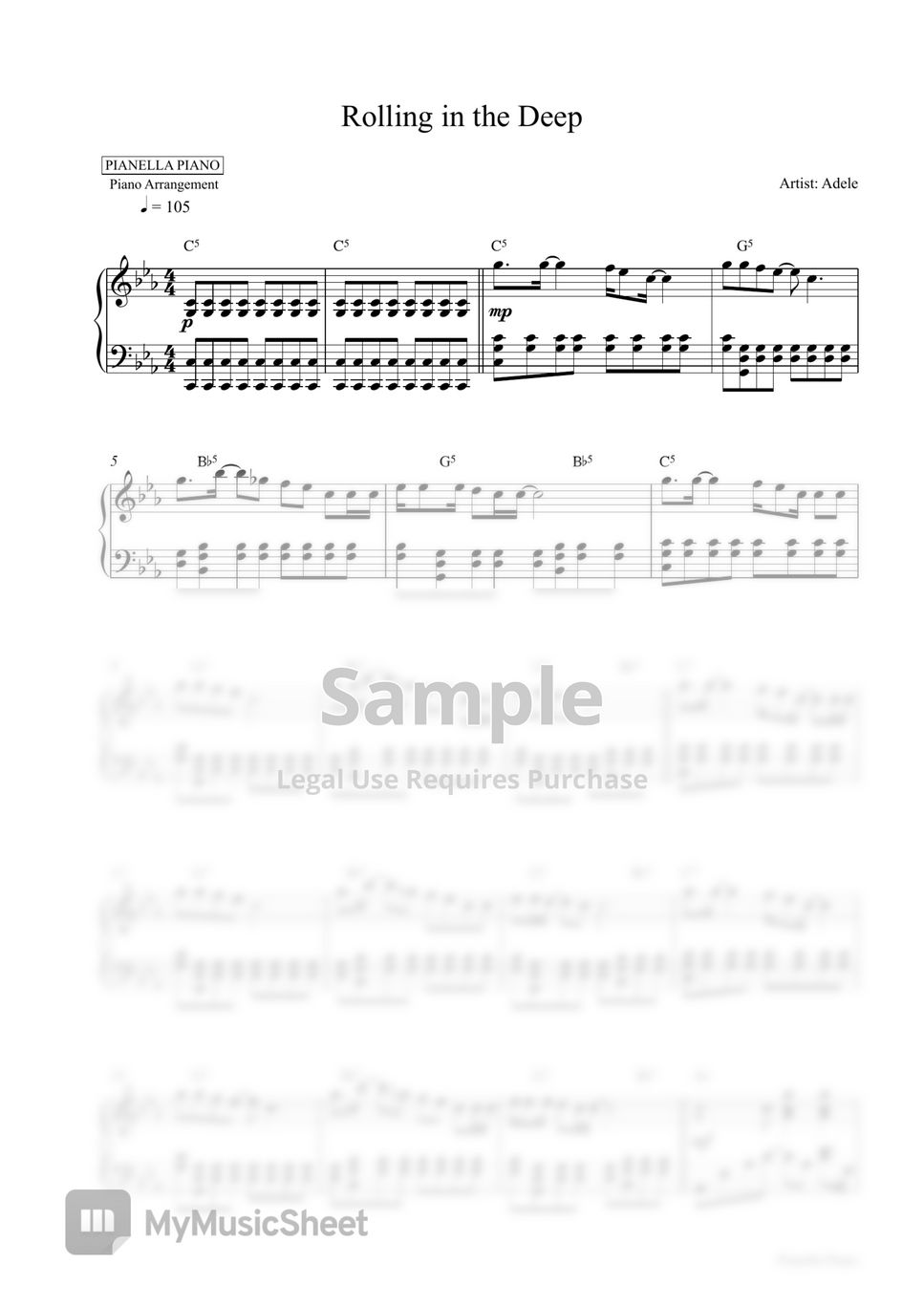 Adele - Rolling in the Deep (Piano Sheet) by Pianella Piano