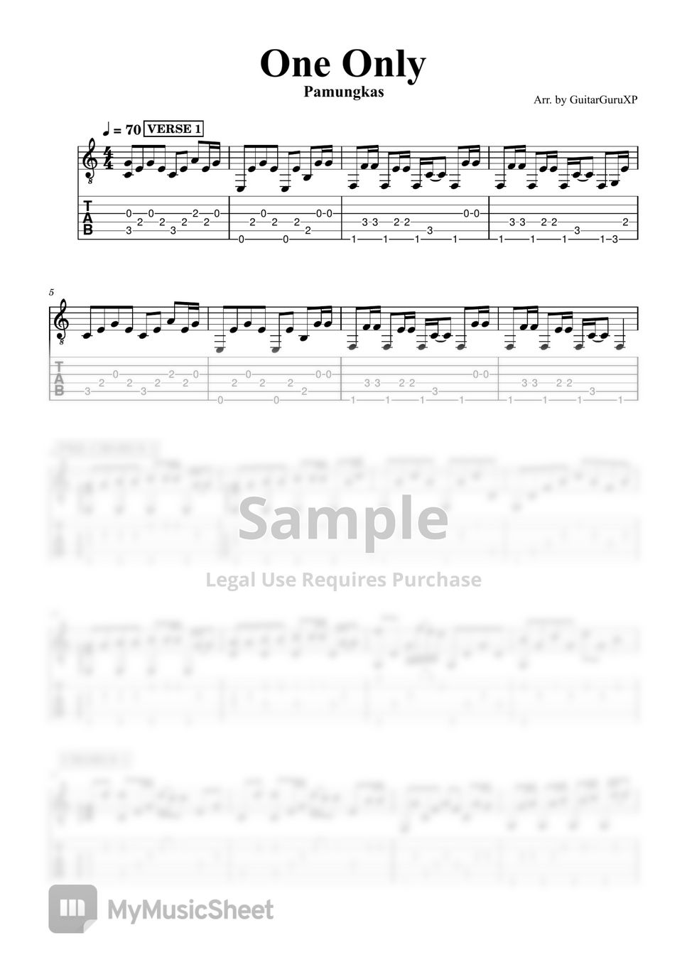 Pamungkas one only tab 1staff by guitarguruxp